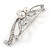 Fancy Simulated Pearl Crystal Floral Brooch In Rhodium Plated Metal - 60mm L - view 2