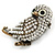 Vintage Inspired Crystal, Simulated Pearl Owl Brooch In Bronze Tone Metal - 50mm L - view 4