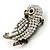 Vintage Inspired Crystal, Simulated Pearl Owl Brooch In Bronze Tone Metal - 50mm L - view 3