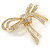 Double Bow Clear Crystal Brooch In Bright Gold Tone Metal - 55mm W - view 4