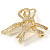 Double Bow Clear Crystal Brooch In Bright Gold Tone Metal - 55mm W - view 3