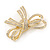 Double Bow Clear Crystal Brooch In Bright Gold Tone Metal - 55mm W - view 5