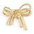 Double Bow Clear Crystal Brooch In Bright Gold Tone Metal - 55mm W - view 2