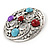 Large Vintage Inspired Round Acrylic Stone, Crystal Brooch In Silver Tone - 63mm D - view 3