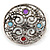 Large Vintage Inspired Round Acrylic Stone, Crystal Brooch In Silver Tone - 63mm D - view 4