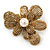 Vintage Inspired Layered Textured Flower Brooch In Gold Tone Metal - 60mm