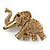 Vintage Inspired Citrine Coloured Austrian Crystal Running Elephant Brooch In Antique Gold Tone - 55mm W - view 6