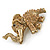 Vintage Inspired Citrine Coloured Austrian Crystal Running Elephant Brooch In Antique Gold Tone - 55mm W - view 5