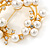 White Glass Pearl, Clear Crystal Wreath Brooch In Gold Tone Metal - 55mm D - view 4