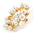 White Glass Pearl, Clear Crystal Wreath Brooch In Gold Tone Metal - 55mm D - view 5