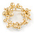 White Glass Pearl, Clear Crystal Wreath Brooch In Gold Tone Metal - 55mm D - view 3