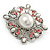 Vintage Bridal Corsage Simulated Pearl Pink Crystal Brooch In Silver Tone Metal - 50mm D - view 5