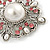 Vintage Bridal Corsage Simulated Pearl Pink Crystal Brooch In Silver Tone Metal - 50mm D - view 4