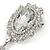 Bridal/ Prom/ Wedding Clear Glass Crystal Oval Charm Brooch In Rhodium Plating - 85mm L - view 4