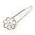 Small Crystal Pearl Flower Pin Brooch In Rhodium Plating - 55mm L - view 5