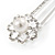 Small Crystal Pearl Flower Pin Brooch In Rhodium Plating - 55mm L - view 2