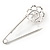 Small Crystal Pearl Flower Pin Brooch In Rhodium Plating - 55mm L - view 3