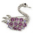 Clear/ Amethyst Crystal Swan Brooch In Rhodium Plating - 45mm - view 6