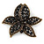 Large Black Diamante Floral Brooch/ Pendant In Bronze Tone Metal - 90mm