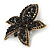 Large Black Diamante Floral Brooch/ Pendant In Bronze Tone Metal - 90mm - view 2