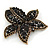 Large Black Diamante Floral Brooch/ Pendant In Bronze Tone Metal - 90mm - view 6