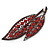 Large, Vintage Inspired Red Acrylic/ Crystal Bead Two Leaf Brooch In Gun Metal Tone - 10cm L - view 3