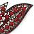 Large, Vintage Inspired Red Acrylic/ Crystal Bead Two Leaf Brooch In Gun Metal Tone - 10cm L - view 5