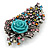 Large Vintage Inspired Multicoloured Crystal Rose Floral Brooch/ Pendant In Antiqued Silver Tone - 95mm L - view 6