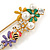 Multicoloured Enamel Flowers, Bee, Simulated Pearls Safety Pin Brooch In Gold Tone - 80mm L - view 2