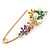Multicoloured Enamel Flowers, Bee, Simulated Pearls Safety Pin Brooch In Gold Tone - 80mm L - view 4