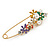 Multicoloured Enamel Flowers, Bee, Simulated Pearls Safety Pin Brooch In Gold Tone - 80mm L - view 6