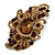 Large Victorian Style Champagne/ Amber Coloured Crystal Brooch In Antique Gold Plating - 10cm L