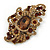 Large Victorian Style Champagne/ Amber Coloured Crystal Brooch In Antique Gold Plating - 10cm L - view 6