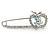 Rhodium Plated Clear Crystal Apple Safety Pin Brooch - 65mm L - view 4