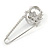 Rhodium Plated Clear Crystal Apple Safety Pin Brooch - 65mm L - view 2