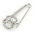 Rhodium Plated Clear Crystal Apple Safety Pin Brooch - 65mm L - view 5