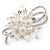 Exquisite Glass Pearl Austrian Crystal Floral Brooch In Light Silver Tone - 60mm L