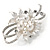 Exquisite Glass Pearl Austrian Crystal Floral Brooch In Light Silver Tone - 60mm L - view 2