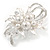 Exquisite Glass Pearl Austrian Crystal Floral Brooch In Light Silver Tone - 60mm L - view 4