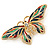 Multicoloured Enamel, Crystal Butterfly Brooch In Gold Tone Metal - 80mm W - view 1