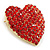 Red Austrian Crystal Pave Set Heart Brooch In Bright Gold Tone Metal - 35mm L - view 2