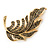 Exquisite Grey Crystal Leaf Brooch In Gold Tone - 60mm - view 4
