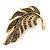 Exquisite Grey Crystal Leaf Brooch In Gold Tone - 60mm - view 5