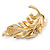Exquisite Grey Crystal Leaf Brooch In Gold Tone - 60mm - view 2