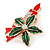 Holly and Christmas Red, Green Enamel Crystal Candle Brooch/ Pendant In Rose Gold Tone - 45mm L - view 2