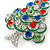 Holly Jolly Red, Green, Clear, Blue Austrian Crystals Christmas Tree Brooch In Silver Tone - 50mm L - view 3