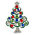 Holly Jolly Red, Green, Clear, Blue Austrian Crystals Christmas Tree Brooch In Silver Tone - 50mm L