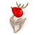 Clear Crystal, Red Cz Christmas Reindeer Brooch In Gold Plating - 45mm - view 4