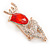 Clear Crystal, Red Cz Christmas Reindeer Brooch In Gold Plating - 45mm - view 2