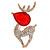 Clear Crystal, Red Cz Christmas Reindeer Brooch In Gold Plating - 45mm